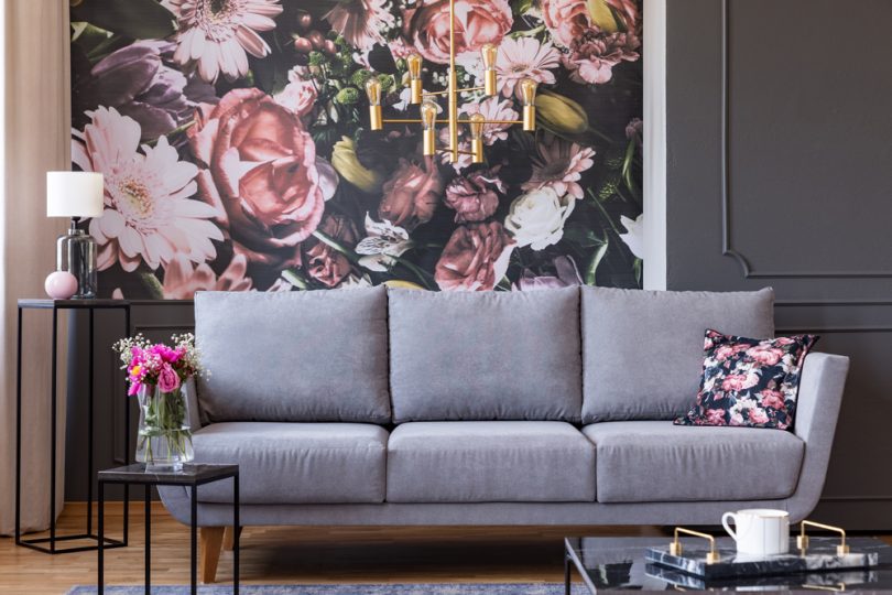 Sala de Estar com a temática florida. Tendência floral.