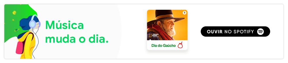 Um link para ouvir a música "De chão batido" no Spotify. Dia do Gaúcho.