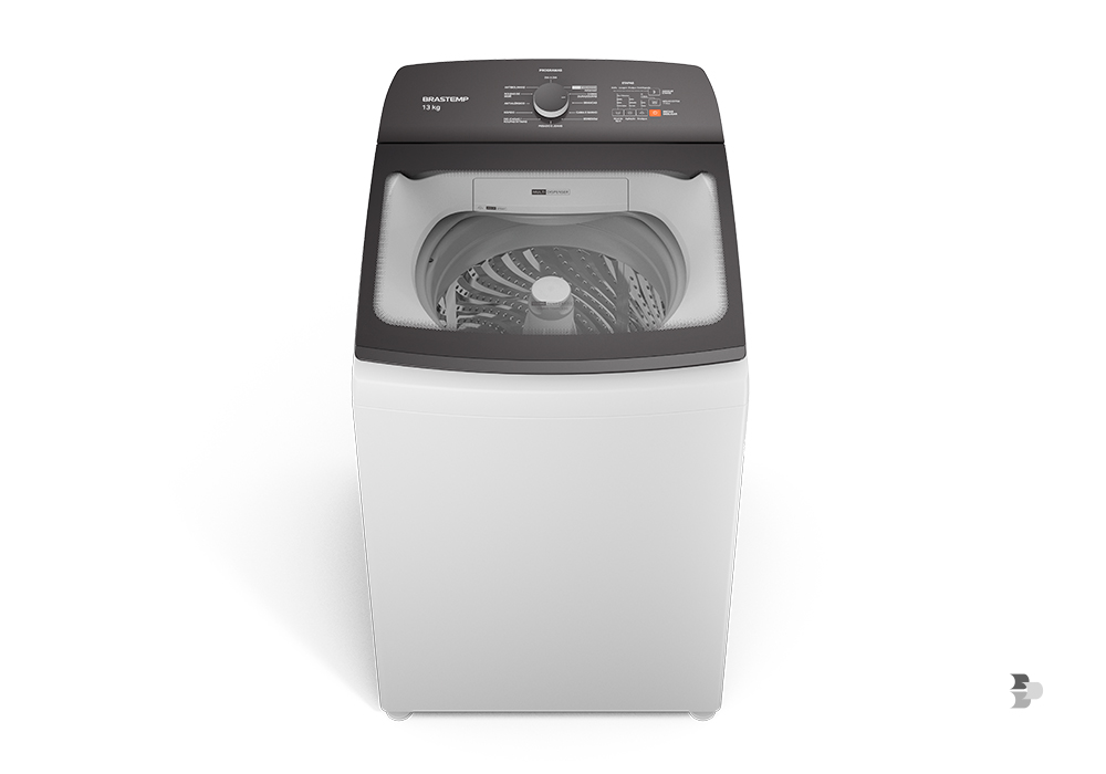 Uma máquina de lavar da marca Brastemp. Lavadora de roupas.