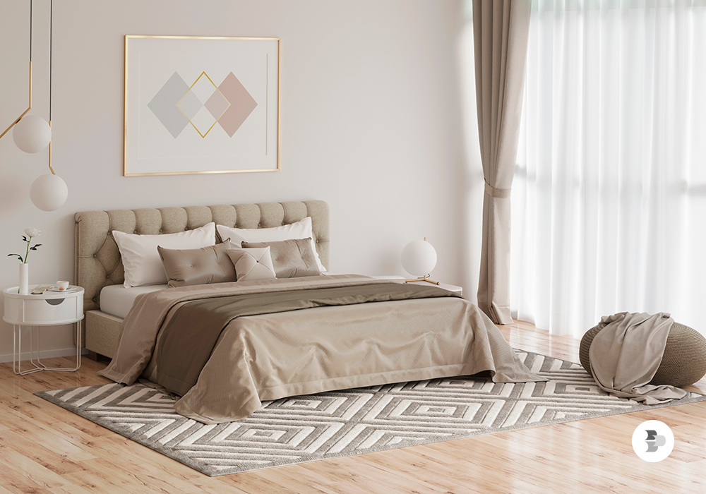 Um quarto com uma cama e cabeceira para cama. Cabeceira para cama.