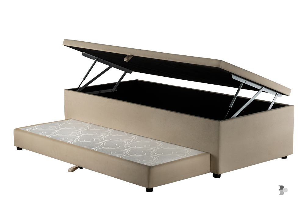 Uma cama box com uma cama auxiliar. Cama box.
