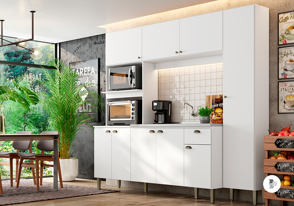 Os móveis de cozinha podem ocupar pouco espaço para criar um ambiente amplo. Black Friday Cozinha.