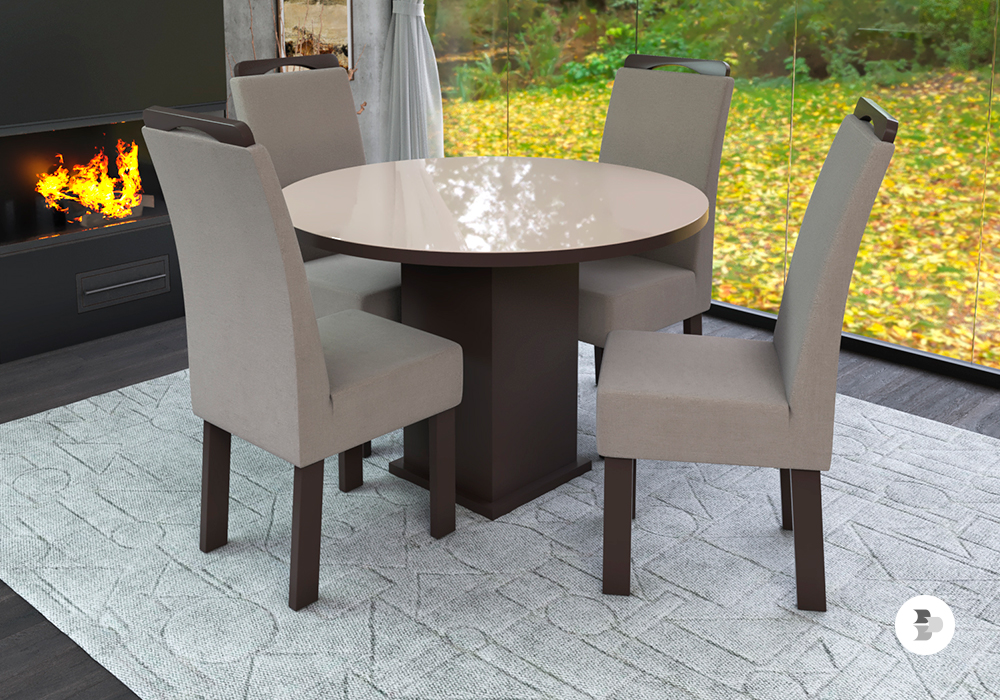 Um exemplo de mesa redonda em uma Sala de Jantar. Conjunto.