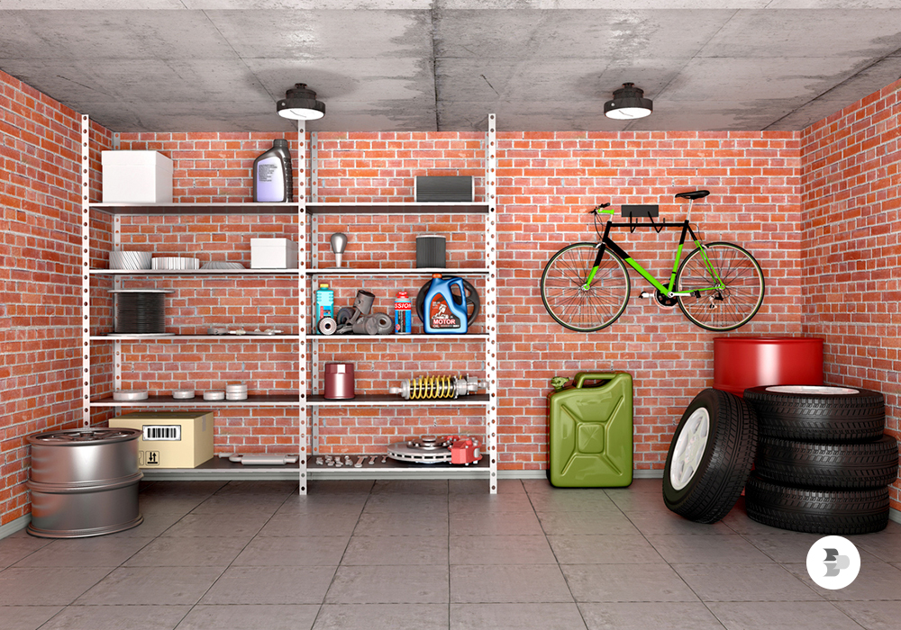 Prateleiras com as ferramentas da casa. Ferramentas.