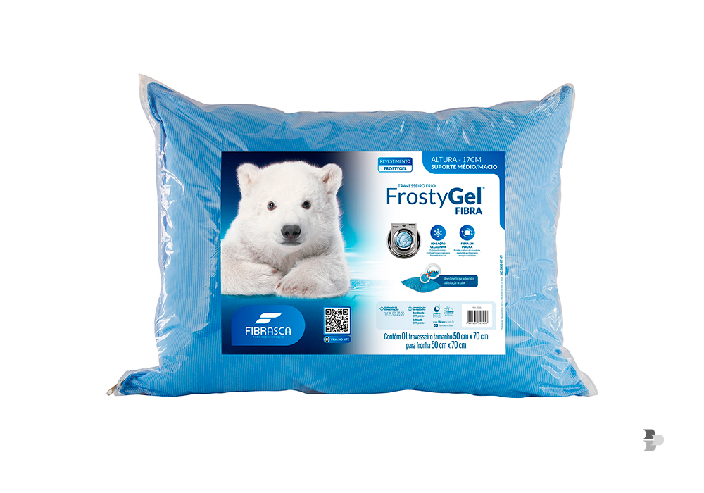 Um travesseiro da marca Fibrasca. Travesseiro.