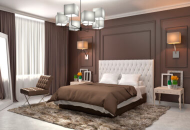 Um quarto com uma cama box. Conjugado Conjunto.