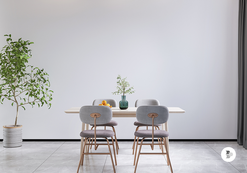 Uma sala de jantar com algumas plantas decorativas. Sala de jantar aconchegante.